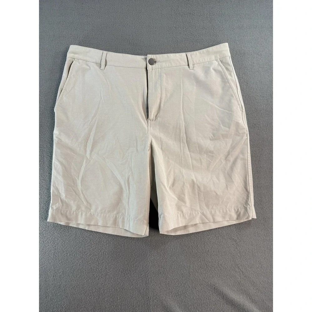 Faherty All Day Shorts Mens 38 Beige Microfiber Chino 9 Inseam Quick Dry
